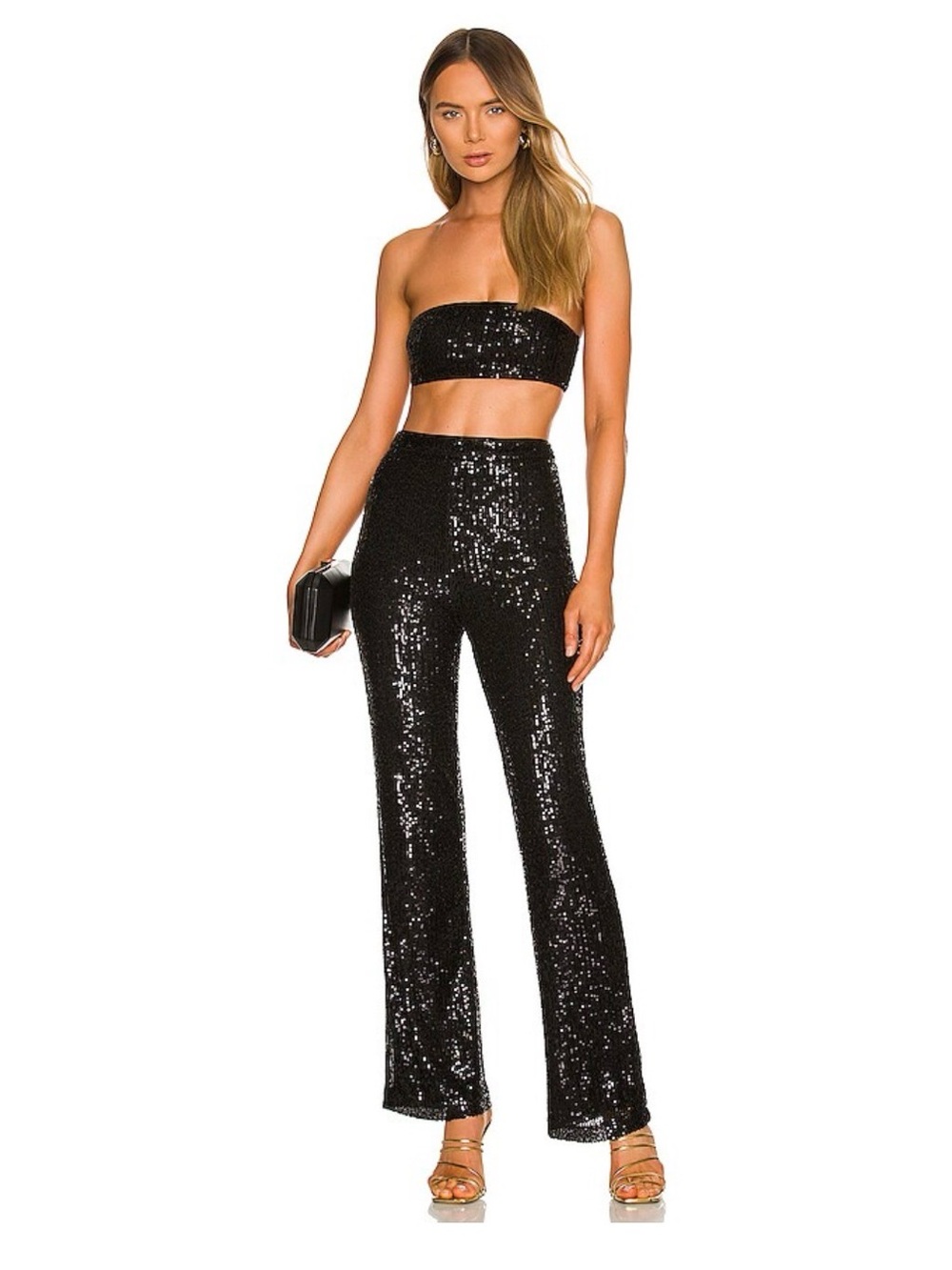 Revolve Camila Coelho Calvin Black Sequin High-Waist Flare Pants